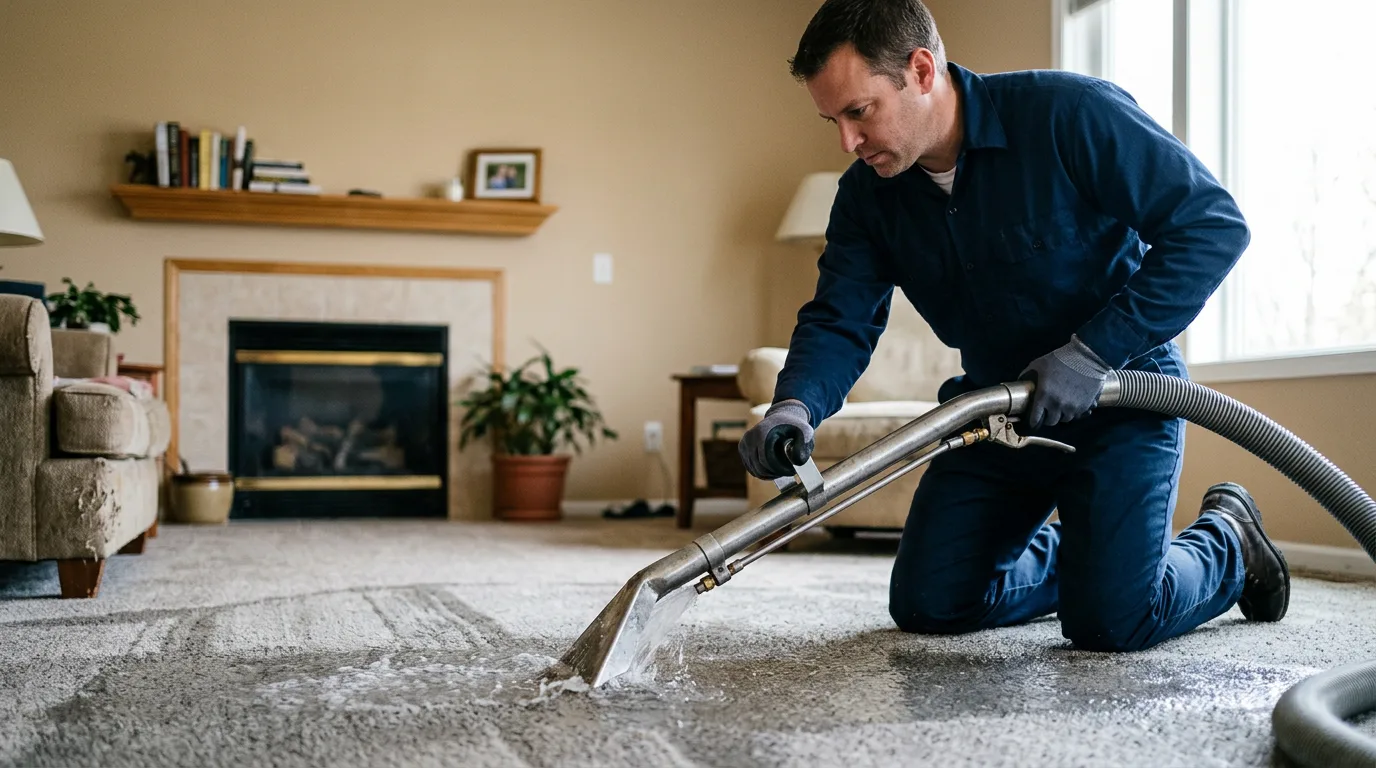 Water damage restoration technician working near Columbus, KS